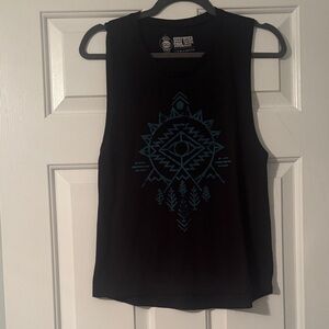 Black Muscle Tank with Teal Aztec Graphic